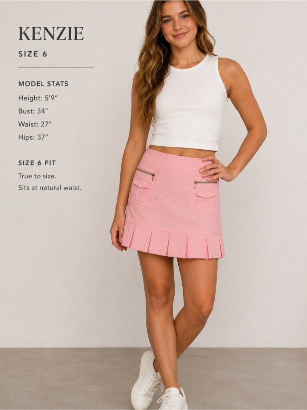 Kenzie Light Pink Pleated Mini Skirt with Zip Pockets